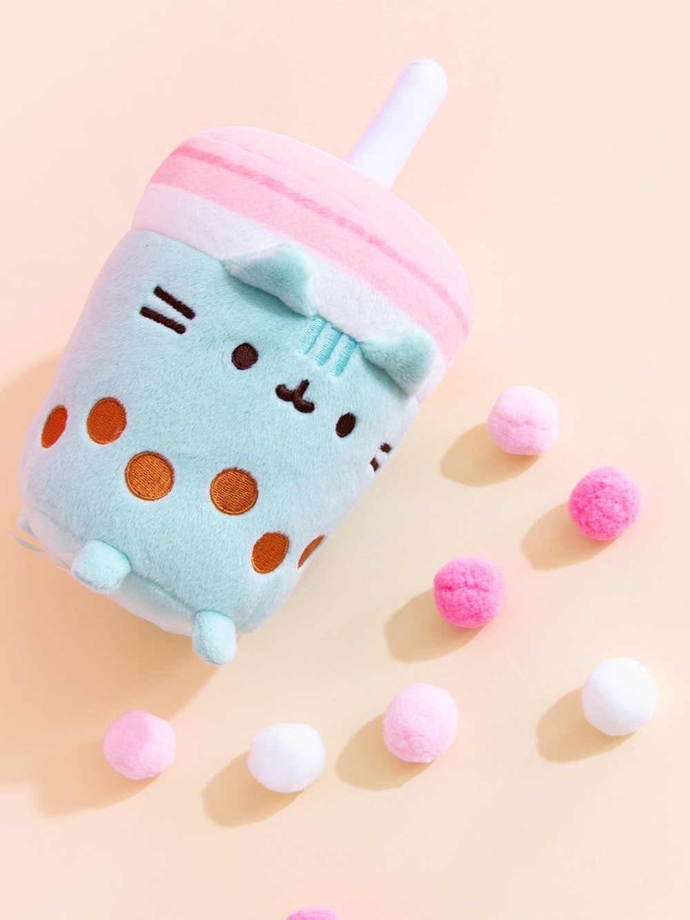 Pusheen Mint Bubble Tea Plush with Pink Lid and Orange Boba - Picture 3 of 4